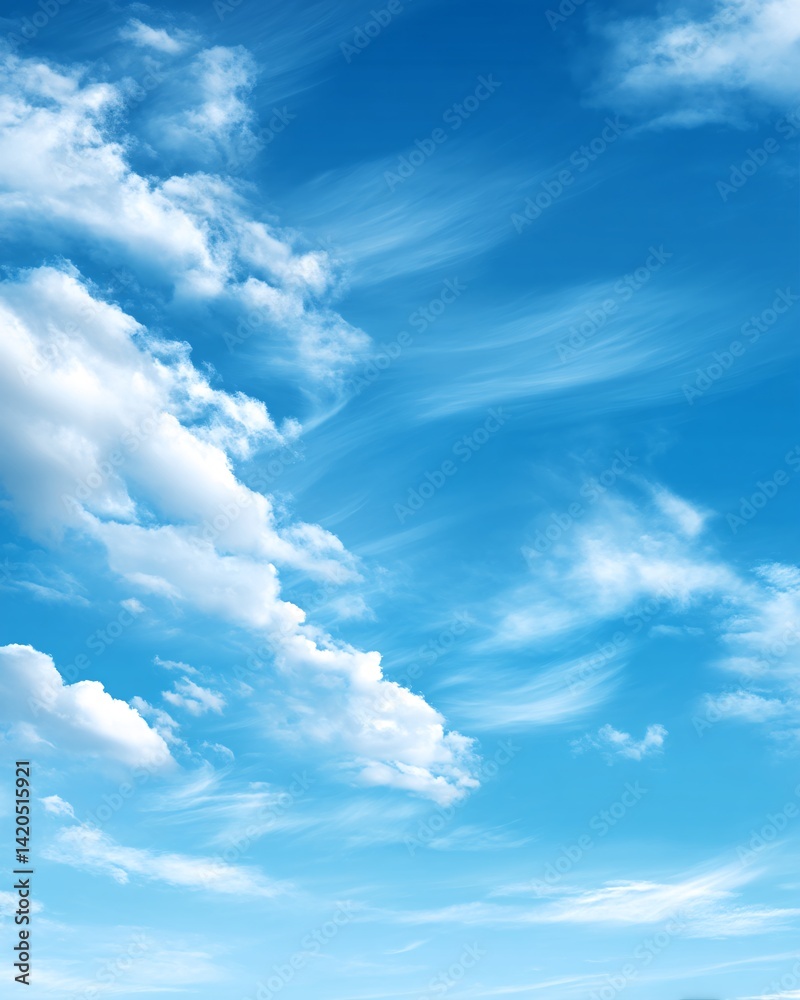 Beautiful blue sky with soft, wispy clouds