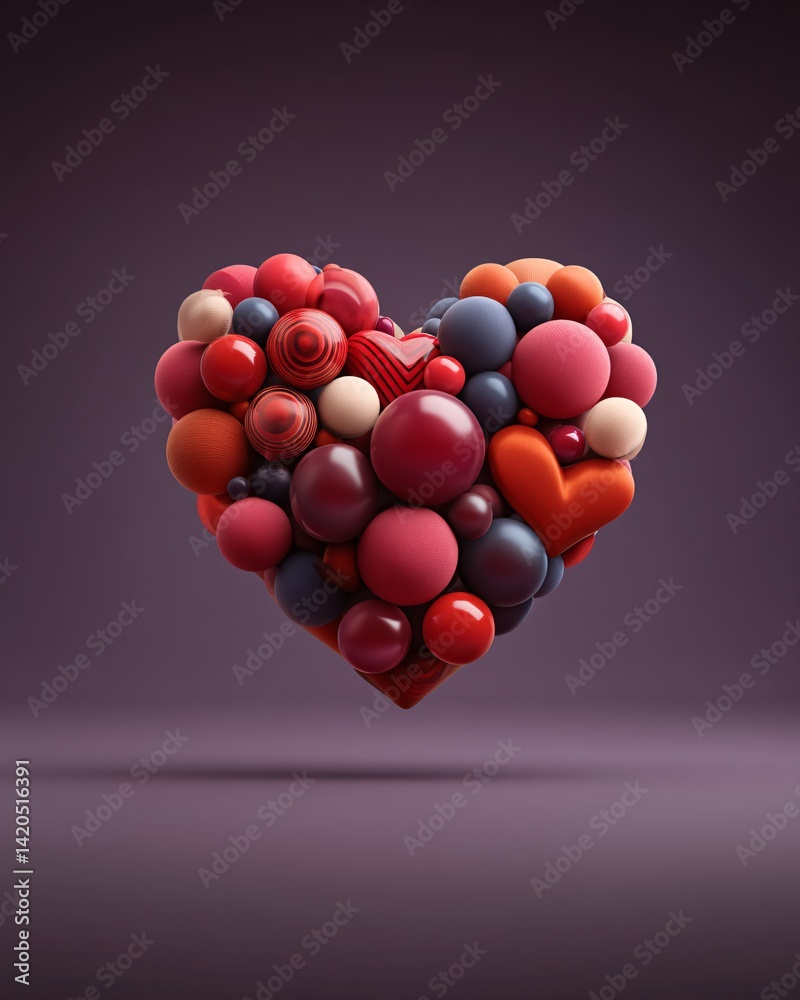 Heart-Shaped Collection of Colorful Hues and Textures