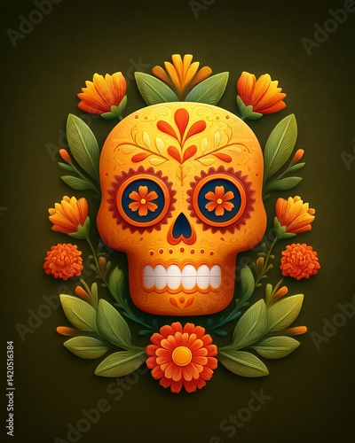 Obraz na płótnie Colorful Day of the Dead Skull with Flowers w salonie
