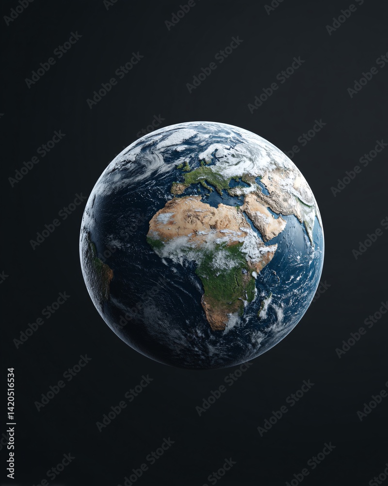 Earth from Space with Detailed Land and Water Features
