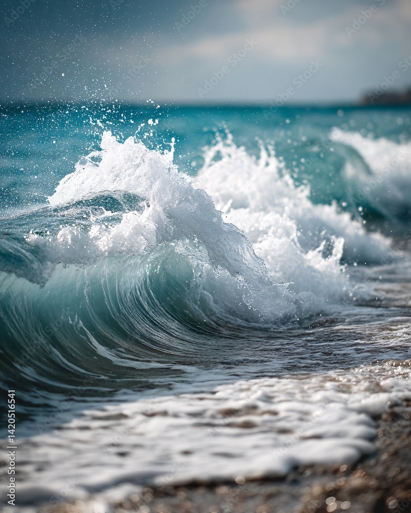 Dynamic Ocean Wave Crashing on the Shore
