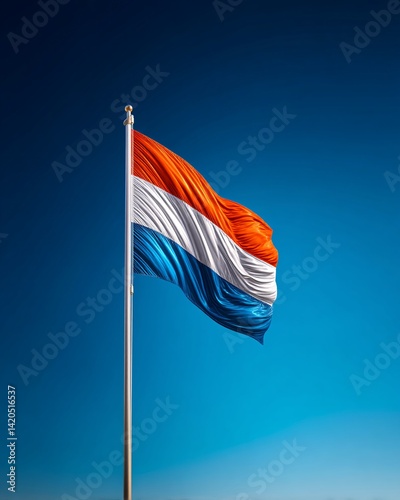 Obraz na płótnie Dutch Flag Waving in Clear Blue Sky w salonie