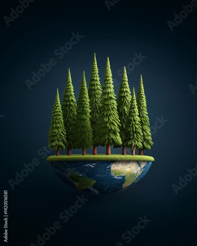 Obraz na płótnie Stylized Illustration of Earth with Pine Trees w salonie