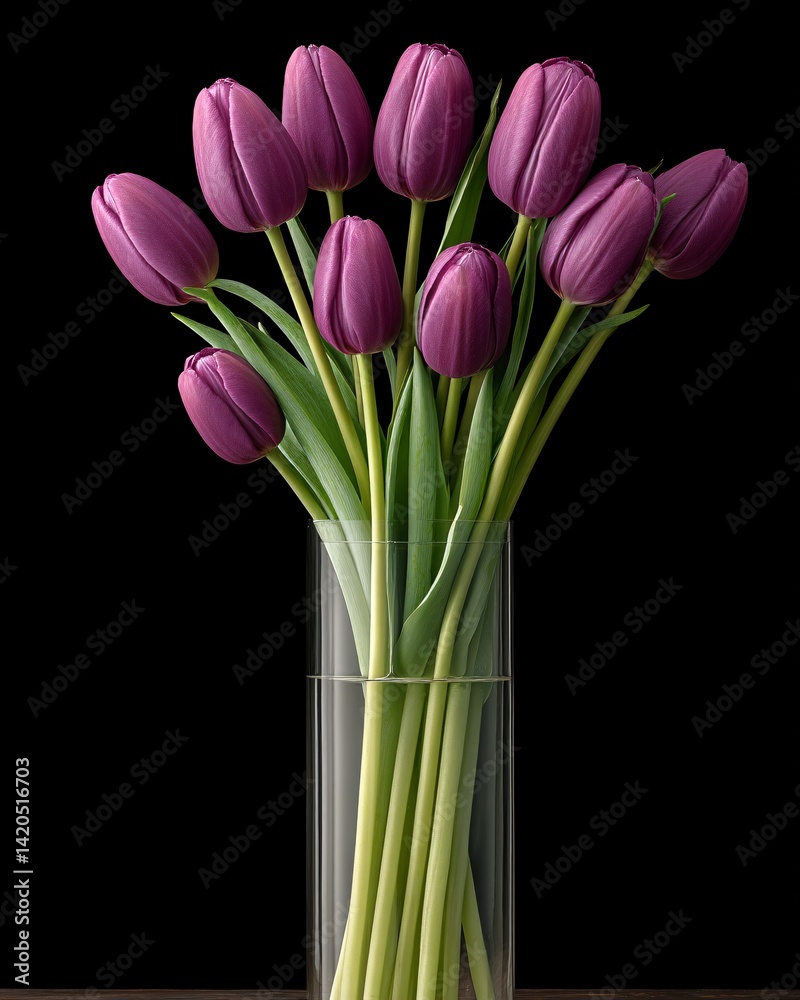 Elegant Purple Tulips in a Clear Glass Vase