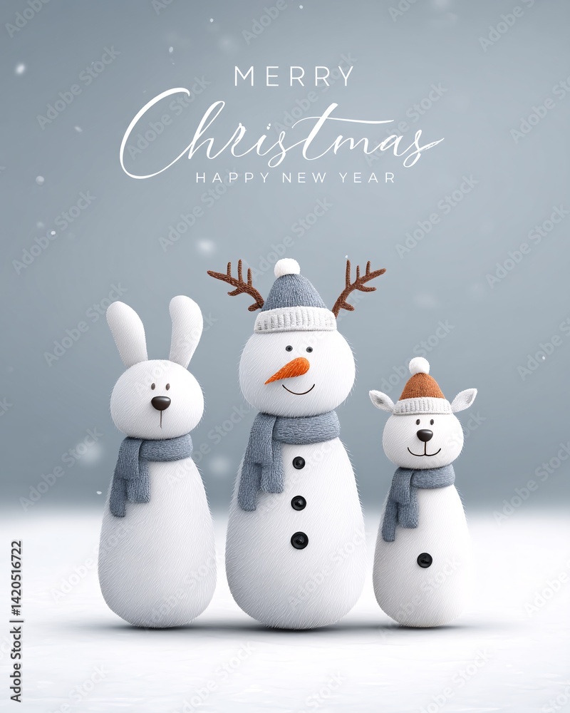 Festive Snowman Family with Winter Accessories