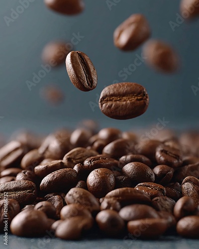 Obraz na płótnie Floating coffee beans on a dark background w salonie