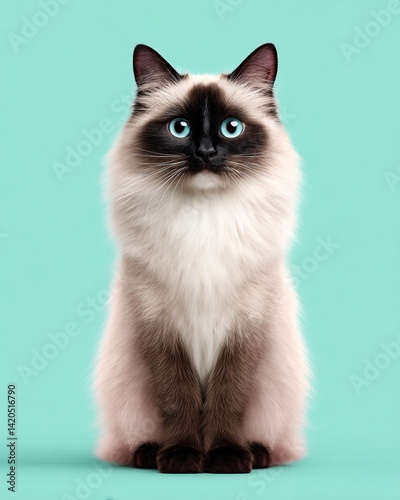 Obraz na płótnie Cute fluffy cat with blue eyes on a mint background w salonie