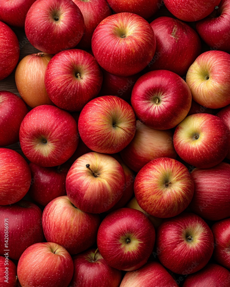 Freshly harvested red apples in abundance