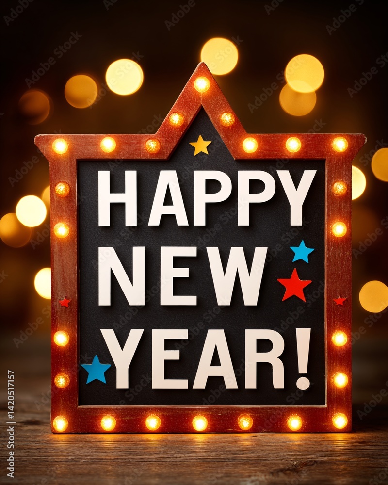Happy New Year Celebration Sign with Lights