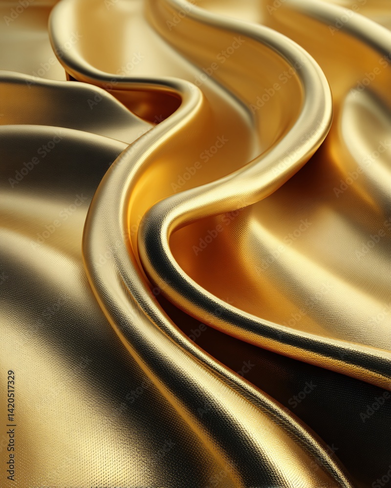 Luxurious golden satin fabric texture with elegant waves