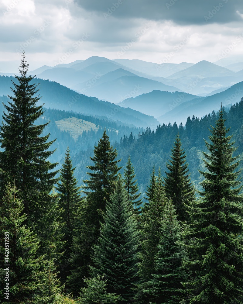 Majestic Forest Mountains Under Cloudy Skies