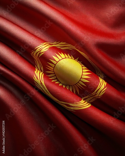 Obraz na płótnie Kyrgyzstan Flag Waving in Fabric Texture w salonie