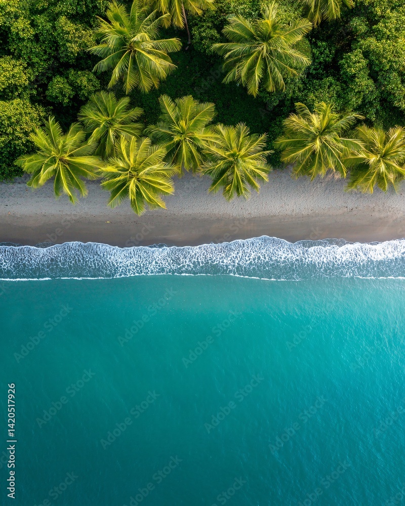 Aerial View of a Tropical Beach with Palm Trees