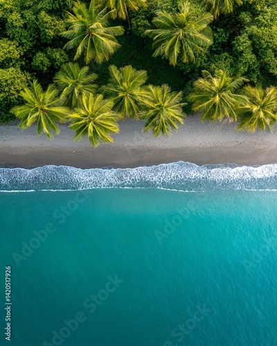 Obraz na płótnie Aerial View of a Tropical Beach with Palm Trees w salonie