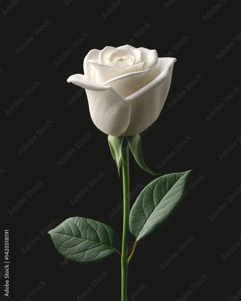 Elegant White Rose on Black Background