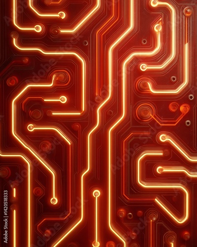 Obraz na płótnie Abstract glowing circuit board pattern in red and orange w salonie