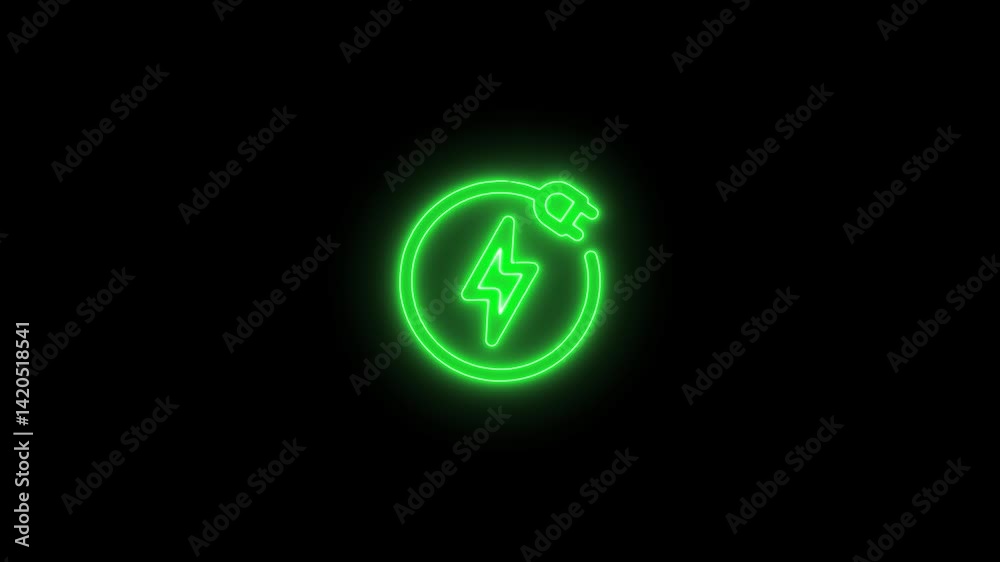 Glowing Neon Lightning Bolt Battery Icon Animation Glowing Neon Lightning Bolt Battery Icon Animation