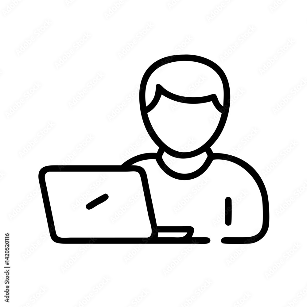 Person using laptop in minimalist line art style Person using laptop in minimalist line art style