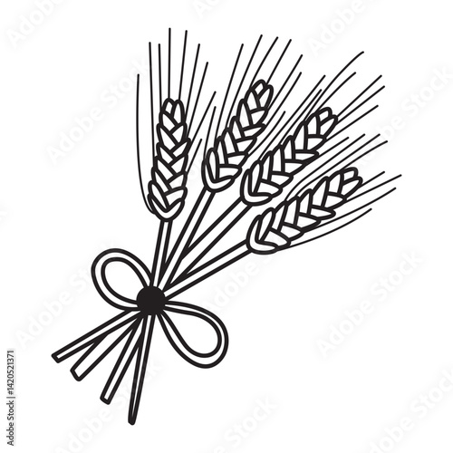 Bundle of wheat tied with a bow, perfect for harvest, rustic farmhouse, or autumn illustrations.