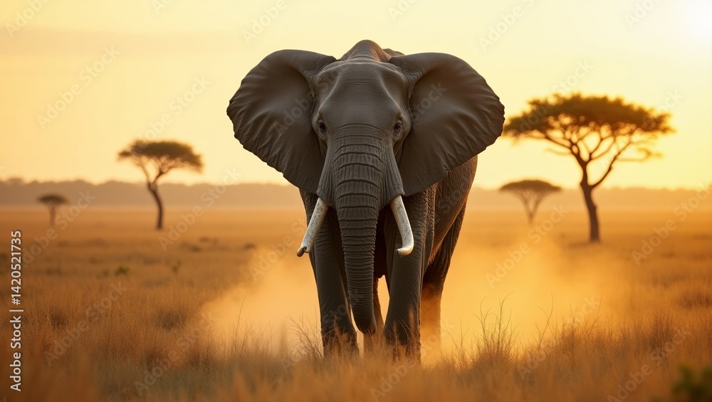 Obraz premium Majestic Elephant in African Savanna Sunset