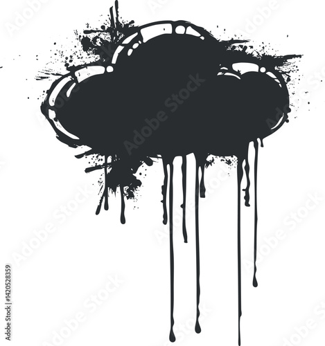 A stylized black cloud illustration featuring ink splashes and dripping effects for creative designs.