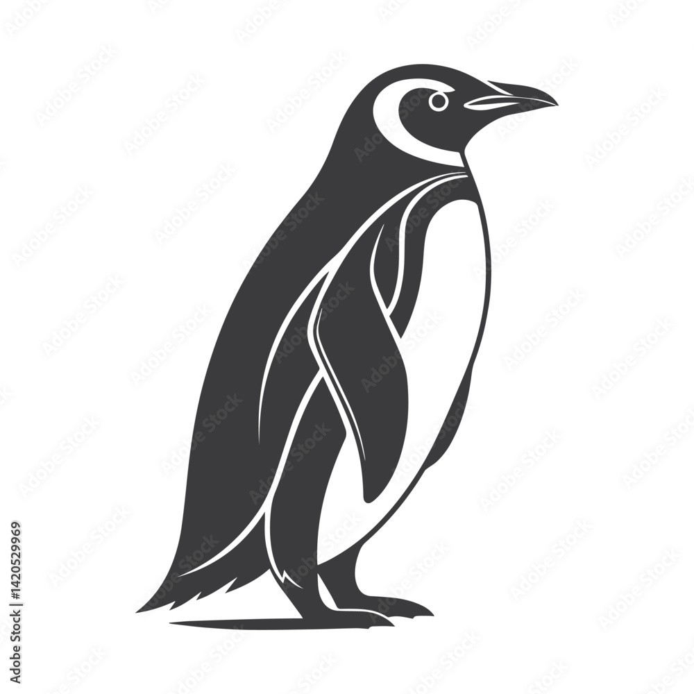Fototapeta premium Minimalist Penguin Silhouette – Sleek Monochrome Vector Design