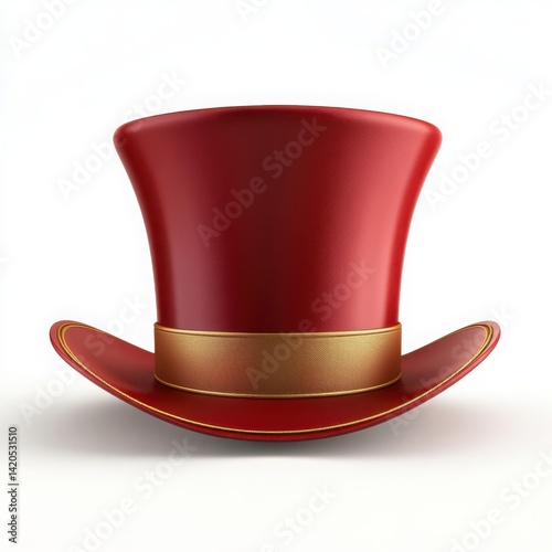 Red top hat with golden band isolated on white background