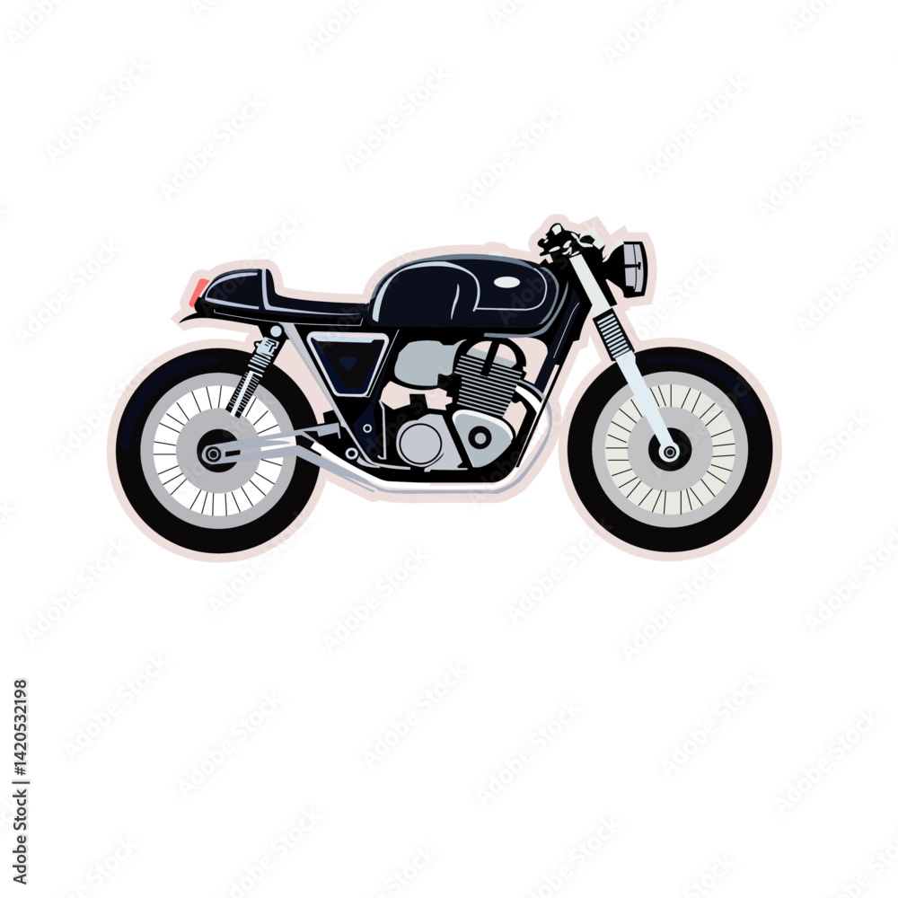 Fototapeta premium Vintage Motorcycle Illustration | Classic Cafe Racer Bike Art | Retro Motorbike Graphic | Motorcycle Sticker Design | Digital Download PNG SVG