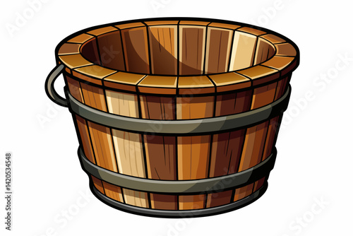 vector of Wooden bucket isolated on white background. Clipping path included.