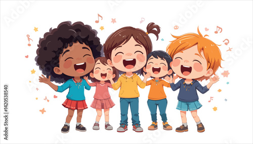 Happy children, boys and girls, enjoy fun childhood friendship while smiling and playing 