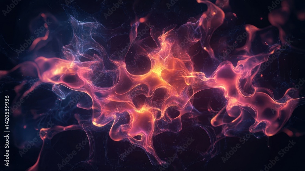 Obraz premium Abstract Colorful Swirling Smoke with Vibrant Glow in Dark Background