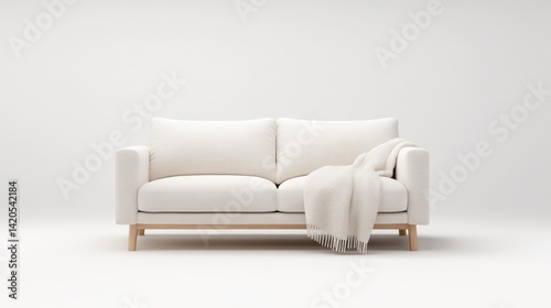 Modern light beige sofa with throw