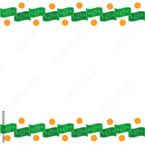 Money Border Stripe Coin and Dollar Horizontal Frame Design Vector