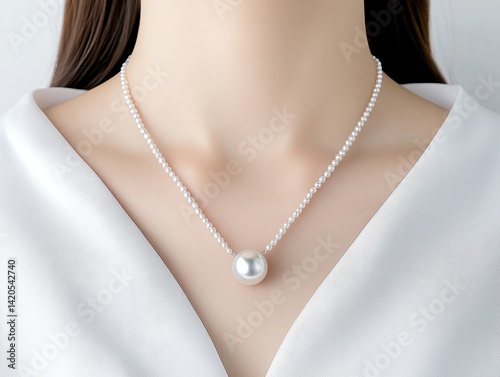 Woman wearing pearl necklace
