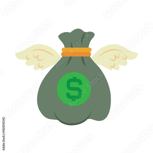 Money Flying Bag Full Cash with Wings Financial Escape Vector