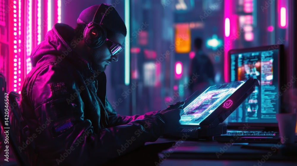 A cyberpunk hacker reading a holographic book in a neon-lit room --ar 16:9 --v 6.1 Job ID: 872b65d1-2909-49bf-a469-c1b98d087032 A cyberpunk hacker reading a holographic book in a neon-lit room --ar 16:9 --v 6.1 Job ID: 872b65d1-2909-49bf-a469-c1b98d087032
