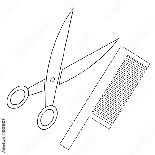 Printscissors, hair, barber, tool, cut, comb, hairdresser, equipment, object, beauty, cutting, metal, salon, steel, vector, icon, haircut, sharp, hairstyle, tools, instrument, illustration, profession