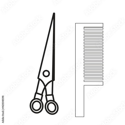 Printscissors, hair, barber, tool, cut, comb, hairdresser, equipment, object, beauty, cutting, metal, salon, steel, vector, icon, haircut, sharp, hairstyle, tools, instrument, illustration, profession