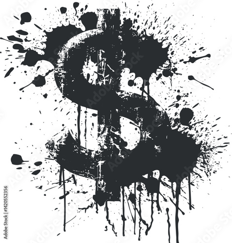 A grungy dollar sign design with splashes of paint representing finance and wealth.