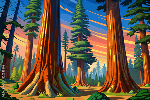 amazing Redwood trees vector in a state park, Big Basin Redwood State Park landscape, California, USA