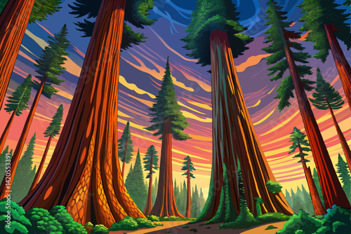 amazing  trees vector in a state park, Big Basin Redwood State Park landscape, California, USA