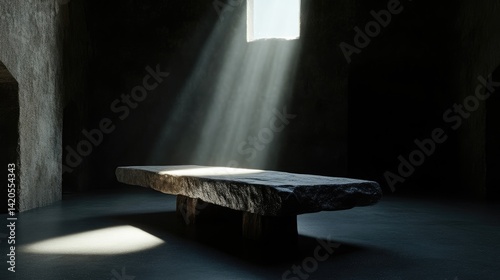 Empty stone table,  light ray