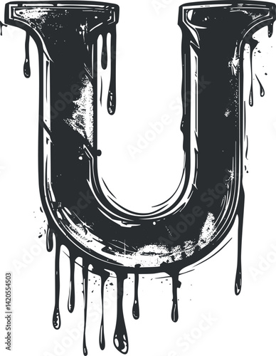 Stylized dripping letter U design with a grunge effect suitable for urban art projects.