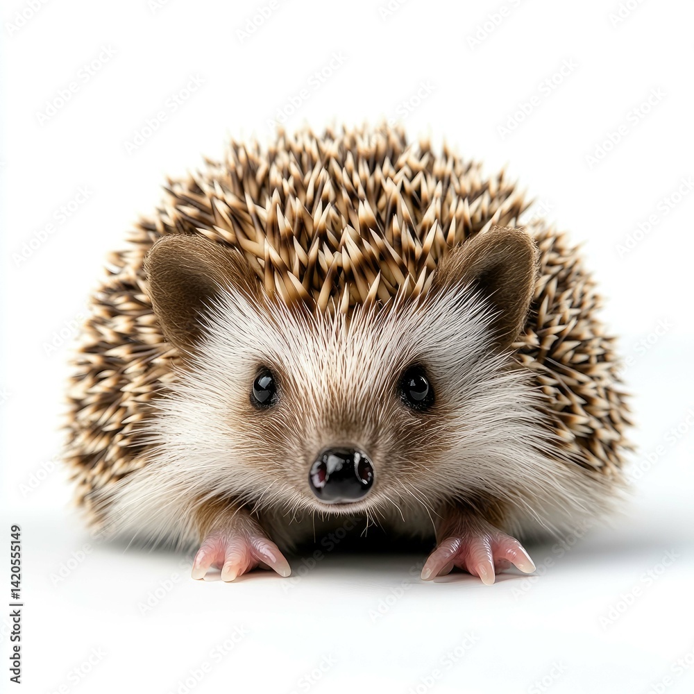 Adorable Hedgehog Close-up: A captivating portrait of a tiny hedgehog against a pristine white background. Adorable Hedgehog Close-up: A captivating portrait of a tiny hedgehog against a pristine white background.