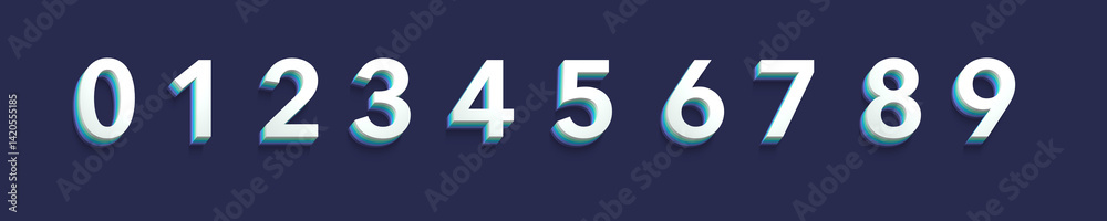 set of 3d white numbers on blue background, one, two, three, four, five, six, seven, eight, nine, zero set of 3d white numbers on blue background, one, two, three, four, five, six, seven, eight, nine, zero