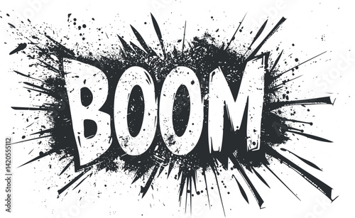A dynamic and creative graphic featuring the word BOOM with a splash effect.