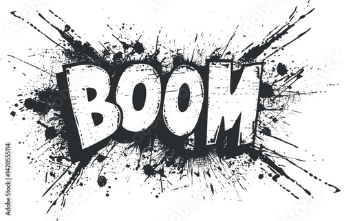 A bold and dynamic graphic illustration featuring the word BOOM with explosion effects.