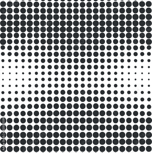 A visually striking pattern of black circles on a white background creating a modern abstract design.