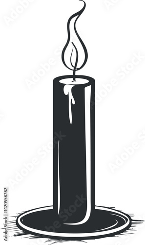 A simple black and white illustration of a candle with a flame, symbolizing warmth and light.