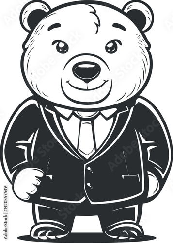 A cartoon bear character dressed in a suit, exuding a friendly and humorous vibe.